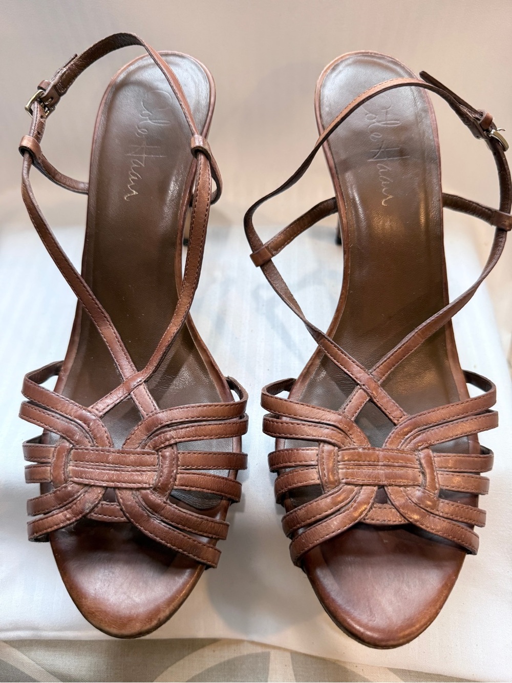 Cole Haan Brown Leather Strappy Heeled Sandals